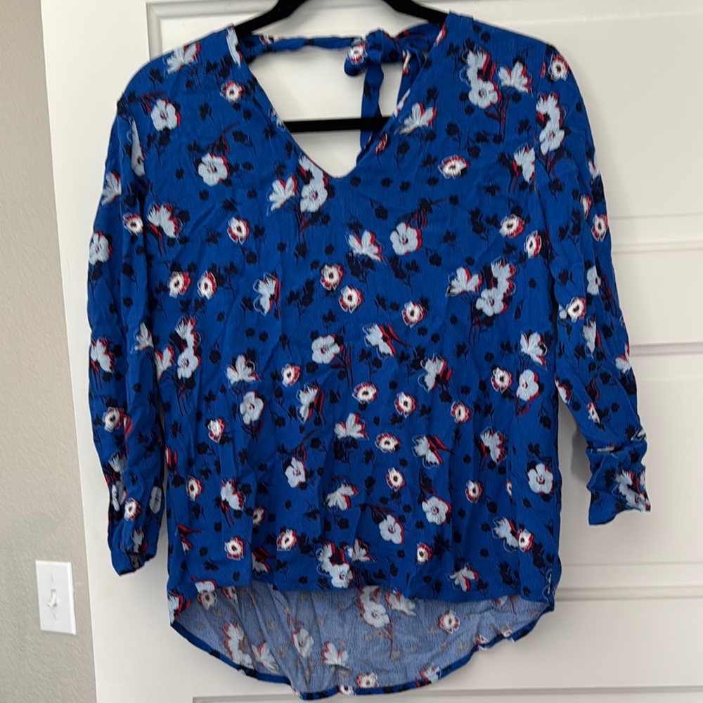 Draper James Blue Tie Front 3/4 Sleeve Blouse